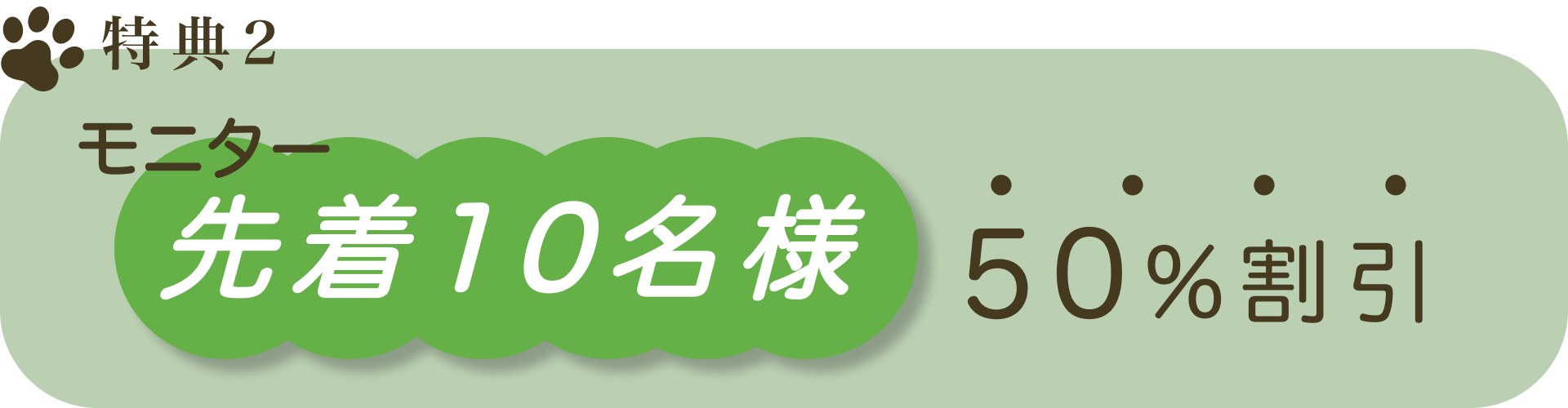 特典2 モニター 先着10名様50%割引